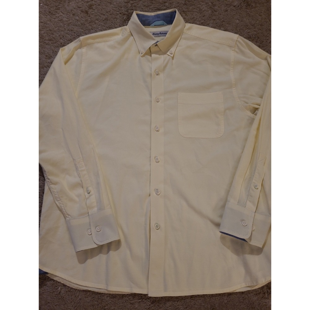 Tommy Bahama Men's Yellow Solid Long Sleeve Button-Up Cotton Shirt Med